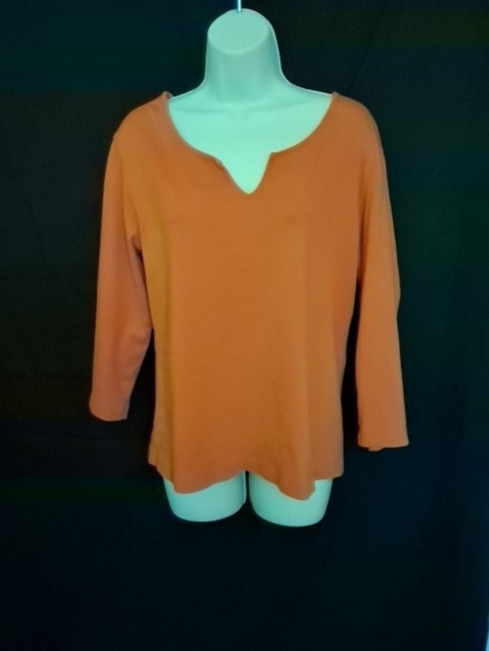 Chico's Burnt Orange Long-Sleeve Notch-Neck Top 98% Cotton